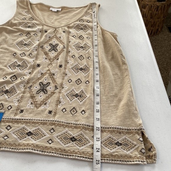 J Jill Aztec Geometrical Embroidered V-Neck Slub Cotton Sleeveless Tank Top Soft - Picture 10 of 14